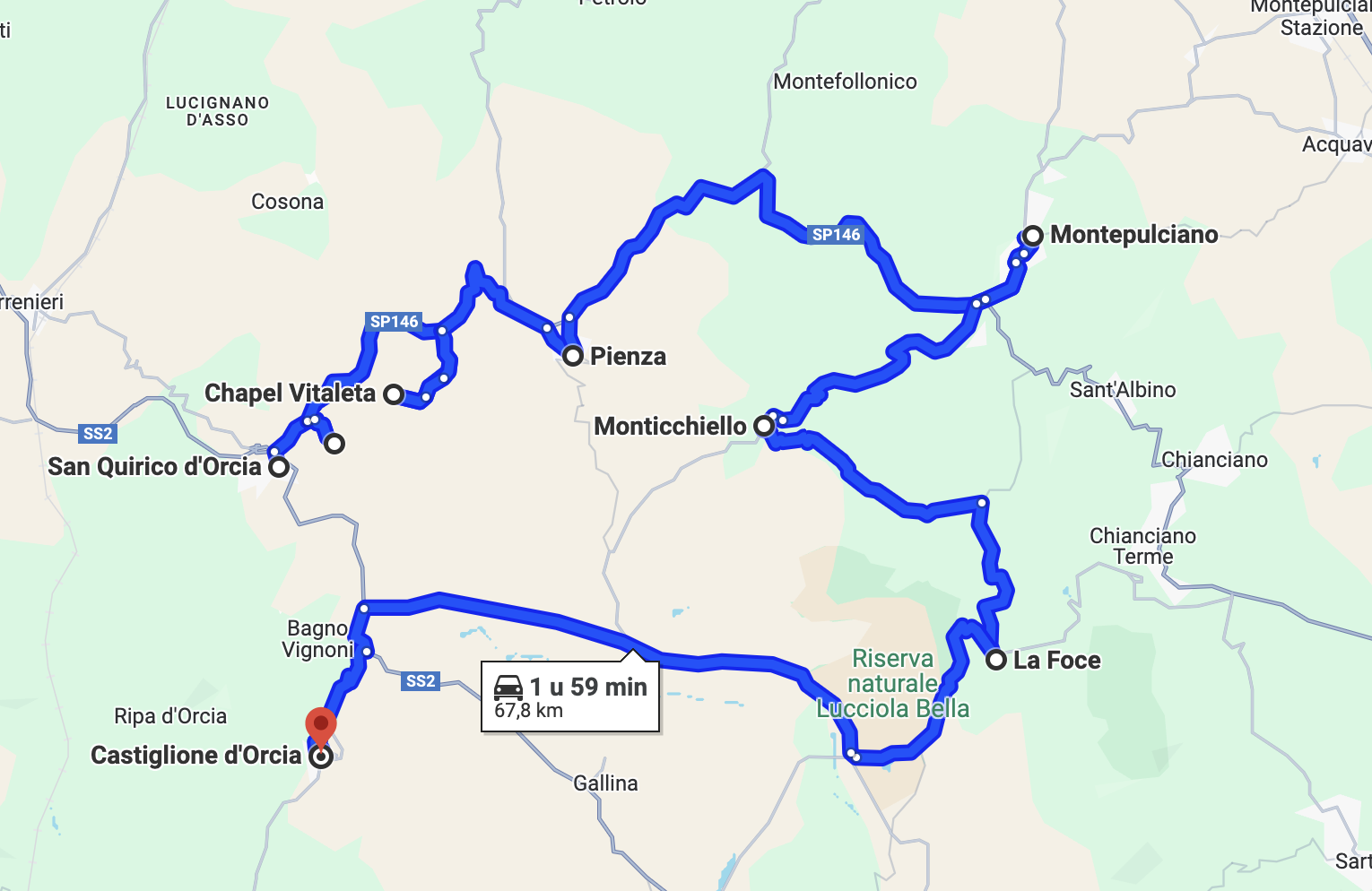 De perfecte route om te rijden zodat je alle mooie plekken in Val d'Orcia ziet