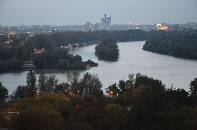 Het punt waar de Sava en de Donau rivieren elkaar kruisen