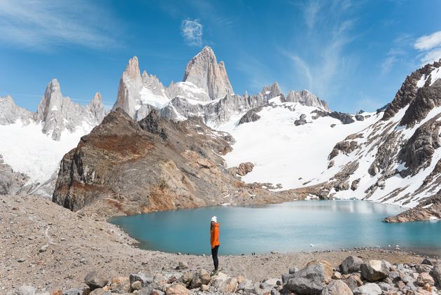 We made it: Laguna de Los Tres met daarachter de granieten pieken van Fitz Roy