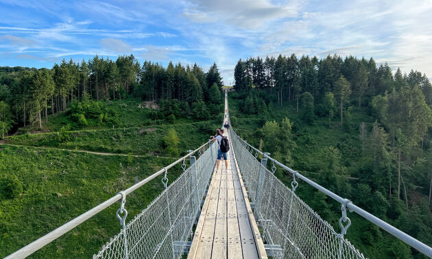 Geierlay Hangbrug boven het Mo\u0308rsdorfer Bachtal