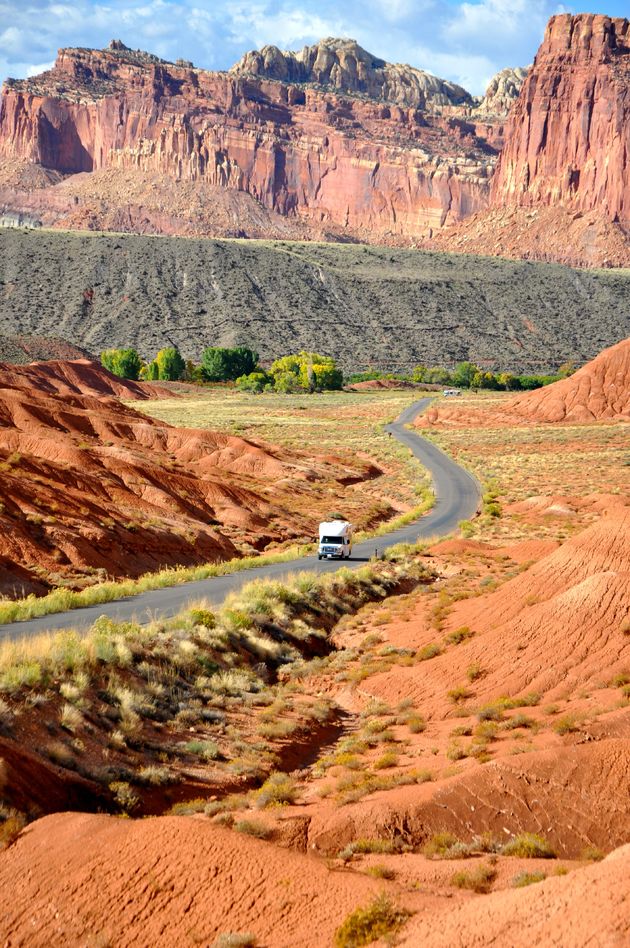 Roadtrippen per camper door Utah. Capitol Reef National Park.