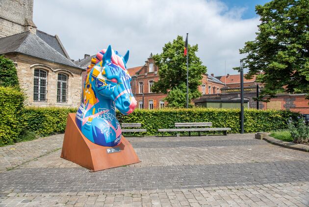 In de stad vind je 12 van dit soort paardenhoofden in allerlei kleuren