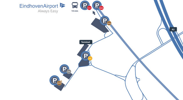 Plattegrond parkeren op Eindhoven Airport