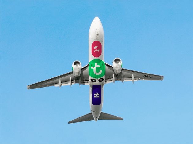 De nieuwe Transavia-iconen aan de onderkant van de vliegtuigen